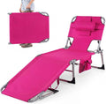LDAILY Tanning Chair, Portable Sun Bathing Beach Chairs with Face Hole, Arm Cutouts & Storage Pocket, Lounge Chair Outdoor with 4 Adjustable Positions for Patio, Poolside, Lawn, Camping (Pink)