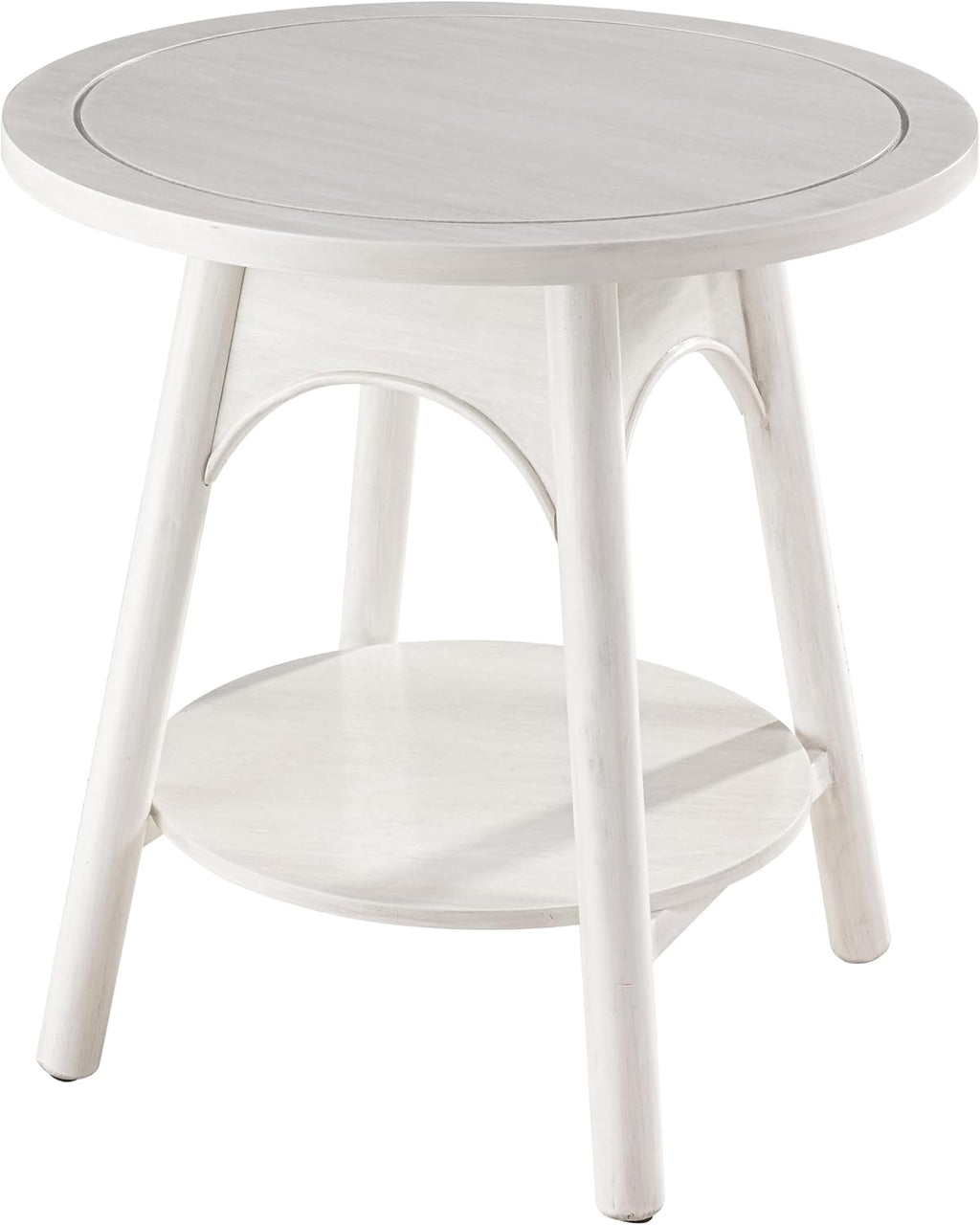 COZAYH Modern White Round End Table with Shelf, Distressed Farmhouse Accent Side Table for Bedroom, Sofa or Office