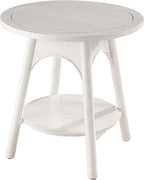 COZAYH Modern White Round End Table with Shelf, Distressed Farmhouse Accent Side Table for Bedroom, Sofa or Office