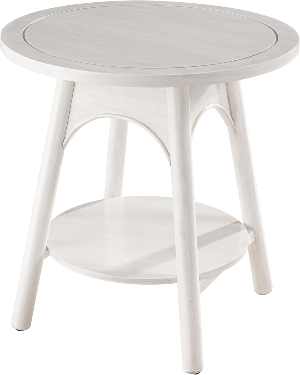 COZAYH Modern White Round End Table with Shelf, Distressed Farmhouse Accent Side Table for Bedroom, Sofa or Office