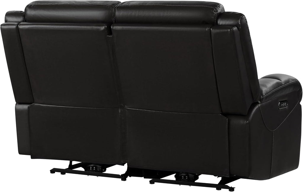 Watson & Whitely Genuine Leather Power Loveseat Recliner Sofa, 2 Seat Wall Hugger Reclining Sofa with Power Headrest & Charging Ports, Dual Recliner Sofas for Living Room, RV, Black