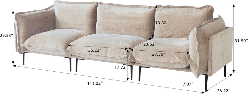 JACH 111" 3 Seater Cloud Sofa, Mid-Century Modern Sectional Couches with Thick Cushion, Modular Couch with High Sofa Legs, Sofa Furniture for Small Space Living Room Office Apartment, Light Brown