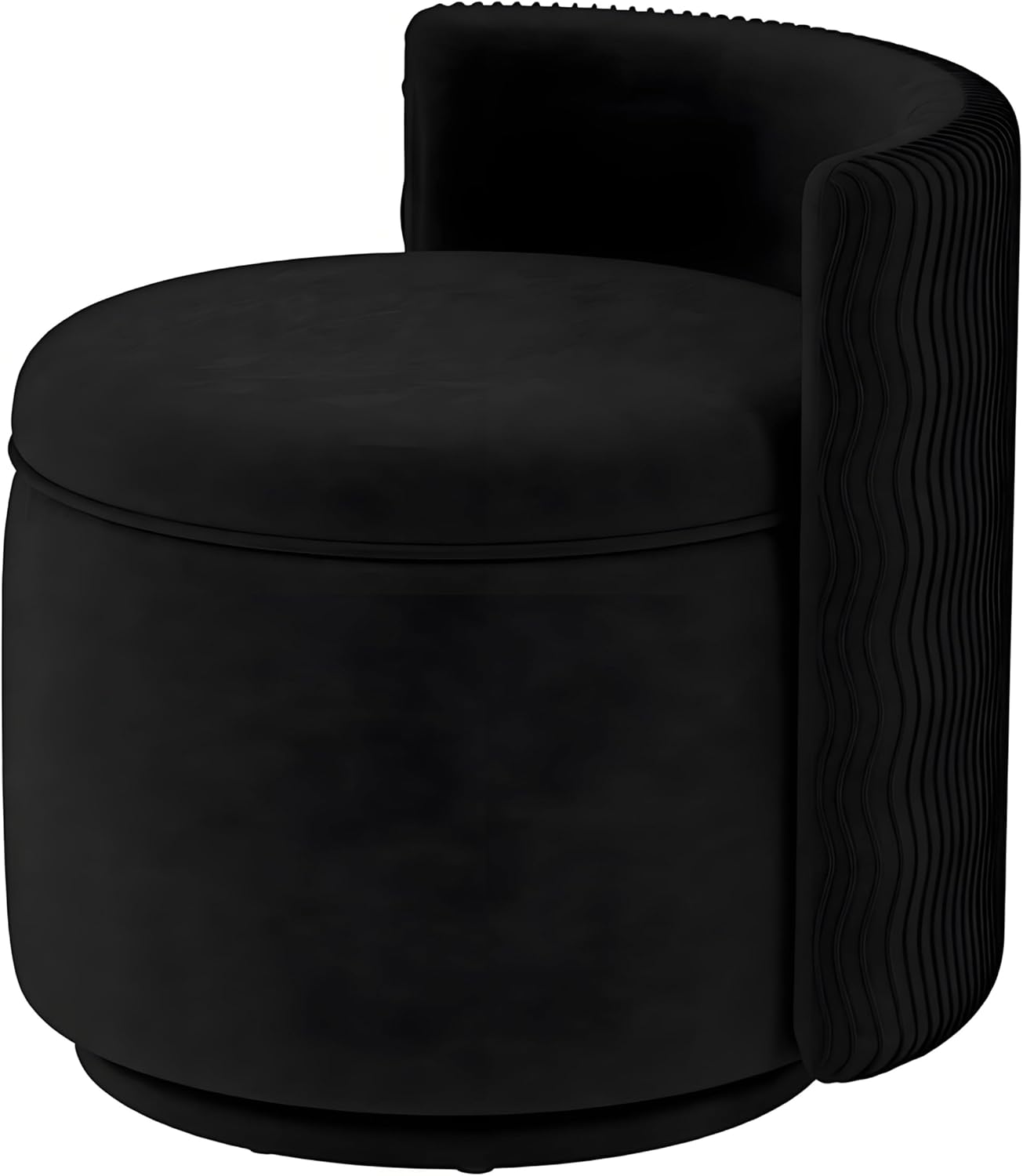 allamazing 360° Swivel Accent Chair with Storage, Vanity Stool with Back, Velvet Storage Ottoman, Upholstered Round Barrel Vanity Chair for Living Room, Makeup Room, Bedroom (Black)