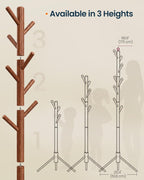 SONGMICS HOME Freestanding Coat Rack, Solid Wood, 8 Hooks, for Living Room, Bedroom, Home Office, 20.4 x 17.7 x 68.9 Inches, Dark Walnut