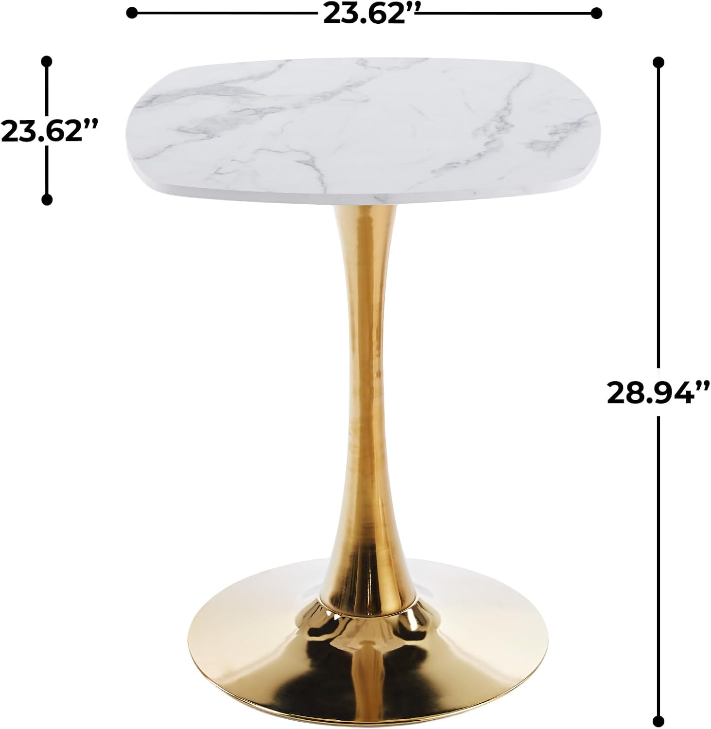 Square Kitchen & Dining Table 24", Modern Small Bistro Table with Sturdy Metal Pedestal Base, Space Saving Accent Side Table for Kitchen Living Room Home Office,Golden