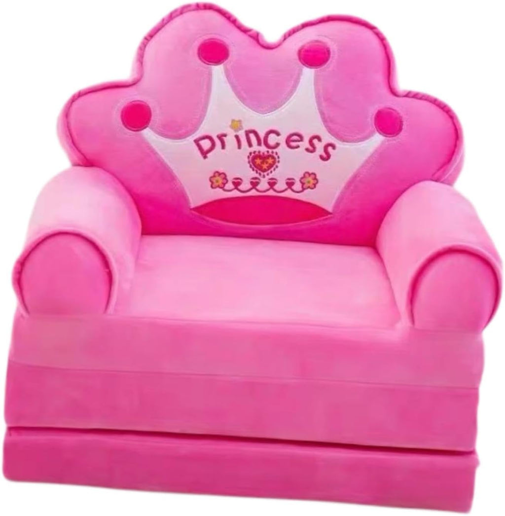 Foldable Sofa Toddler Chair Couch Convertible Kids Armchair Mini Bed with Comfortable Velvet Latex Filling Suitable for Children's Room Nursery K, Pink