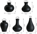 Small Ceramic Vase Set of 5, Black Bud Vase with Boho Decorative Design for Fireplace, Entryway & Living Room Centerpiece