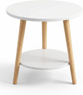 Round Side Table 2-Tier Wood Coffee Table Night Stand with Stable Triangle Legs for Living Room, Bedroom, Couch, Bedside
