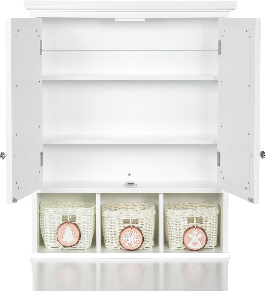 Modern Bathroom Storage Cabinet, 2 Doors 2 Adjustable Shelf + 3 Christmas Style Storage Basket,for Kitchen Home