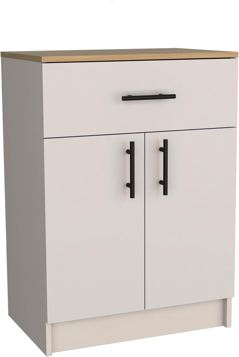 Pantry Organizer Cabinet, 33" H with Drawer, Shelves & Doors, Ivory/Natural Oak, Kitchen Storage Solution