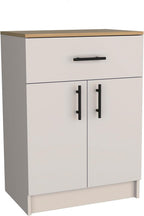 Pantry Organizer Cabinet, 33" H with Drawer, Shelves & Doors, Ivory/Natural Oak, Kitchen Storage Solution
