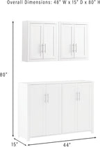 Crosley Furniture Savannah 3-Piece Traditional Kitchen Storage Pantry Set, Storage Cabinet and Wall Cabinets, White