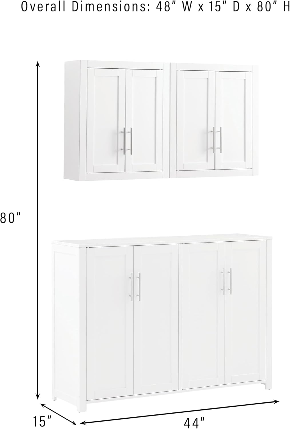 Crosley Furniture Savannah 3-Piece Traditional Kitchen Storage Pantry Set, Storage Cabinet and Wall Cabinets, White