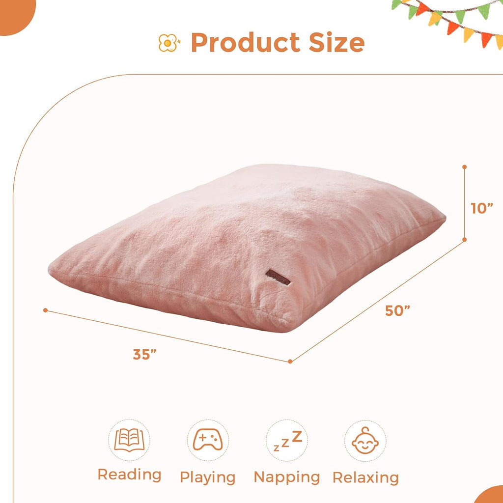 MAXYOYO 3 in 1 Kids Bean Bag Chair, Comfy Floor Sofa with Removed Cover | Soft Floor Couch with High-Density Foam Filling Convertible Child Chair Floor Cushion for Living Room Bedroom, Pink