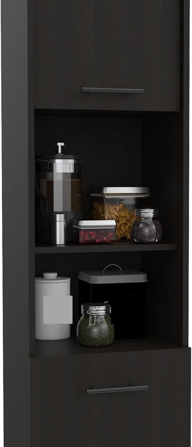 2-Door Pantry Cabinet, with Two 2-Cabinet Spaces and Two Open Shelves,for Kitchen