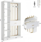 Tribesigns 70.8-Inch Wall Room Divider with Shelves, Modern Freestanding Room Divider with Drawer & Coat Racks, Wood Wall Partition Room Dividers for Room Separation, Home, Office, White & Gold