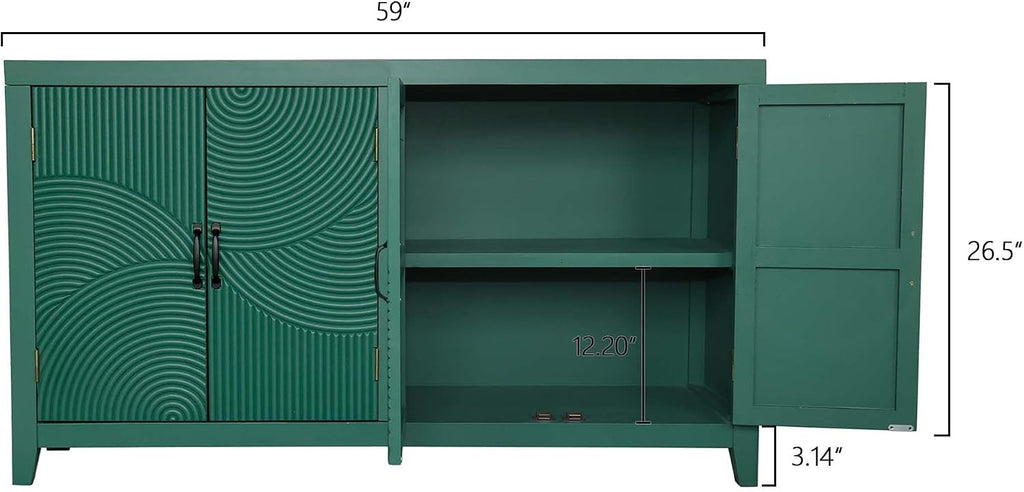 Farmhouse Accent Cabinet with 4 Doors, Mid Century Modern Pantry Cabinet, foe Entryway Living Dining Room Bedroom,for Kitchen Home