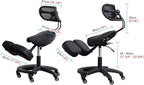 Modern Ergonomic Saddle-Shaped Kneeling Chair with Backrest, 360-Degree Swivel and Adjustable Angle Office Chair, Black Leather