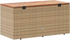 Patio Storage Box Beige 43.3x19.7x21.3 Inch Poly Rattan Acacia Wood Bench Seat with Waterproof Bag