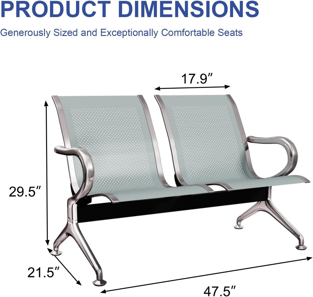 Reception Chairs Waiting Room Chair - Set of 2 Lobby Furniture with Arms Reception Bench for Airport Office Business Bank Hospital (2-Seat)