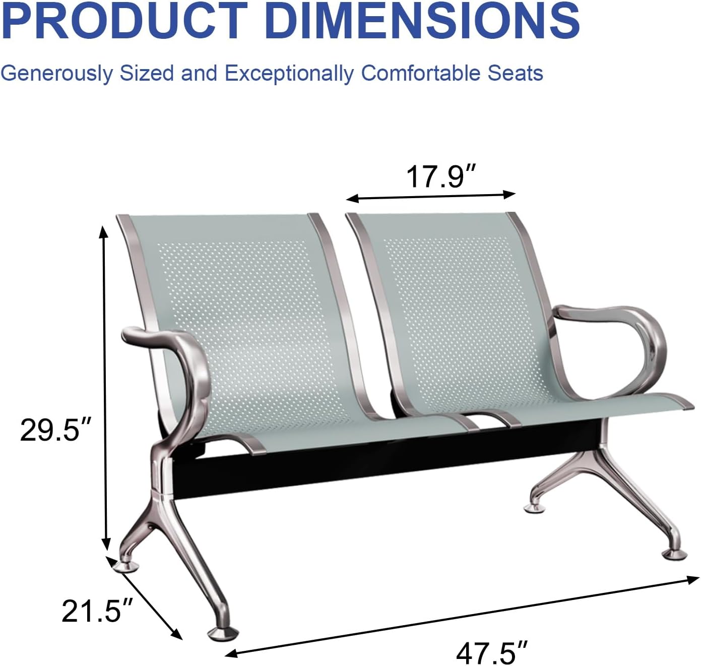 Reception Chairs Waiting Room Chair - Set of 2 Lobby Furniture with Arms Reception Bench for Airport Office Business Bank Hospital (2-Seat)