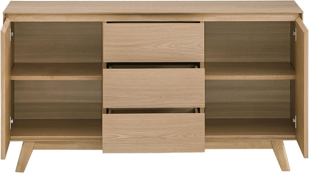 Oak Veneer Storage Cabinet, Dining Cabinet, Two Doors, Three Drawers, Spacious Storage Area,for Kitchen
