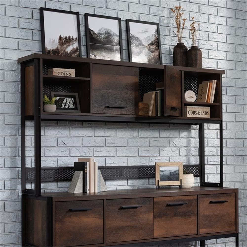 Sauder Briarbrook Engineered Wood and Metal Large Hutch in Barrel Oak