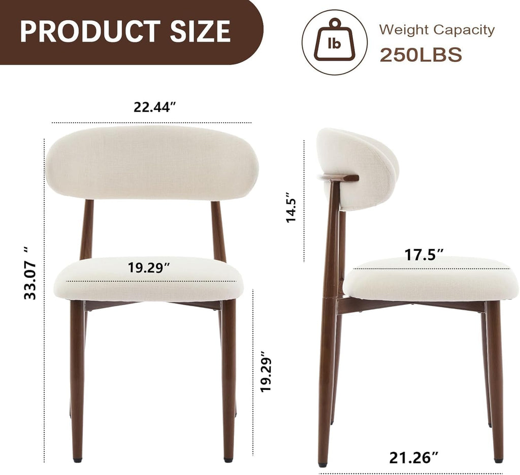 AQO Dining Chairs Set of 4, Modern Dining Room Chairs Kitchen Chairs with Metal Legs, Farmhouse Fabric Dinner Chair for Kitchen Dining Room, Beige/Walnut-Grain Metal Legs