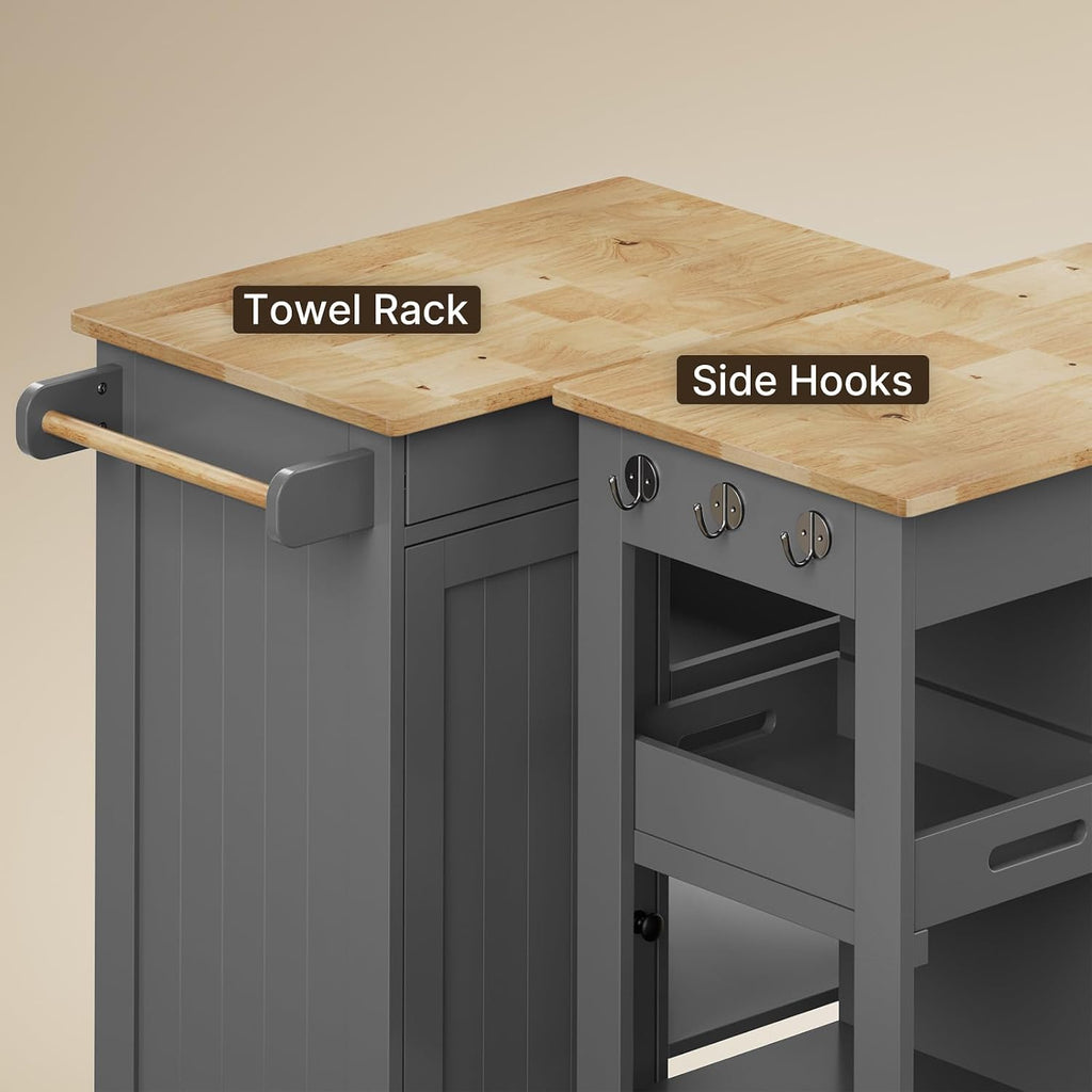 Gizoon Kitchen Cart, Rolling Kitchen Island Cart | Drawer, 22.8''W Countertop, Adjustable Shelve, Door, 4 Wheel, 3 Hook, Towel Rack, Multifunctional Storage Trolley, Grey