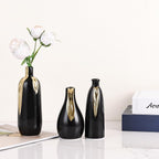 LCCCK Black and Gold Mini Ceramic Vase Set of 3, Small Ceramic Vase Set for Decorative, Bud Vases for Centerpieces Nightstand Kitchen, Boho Farmhouse Home Coffee Table Tray Decor