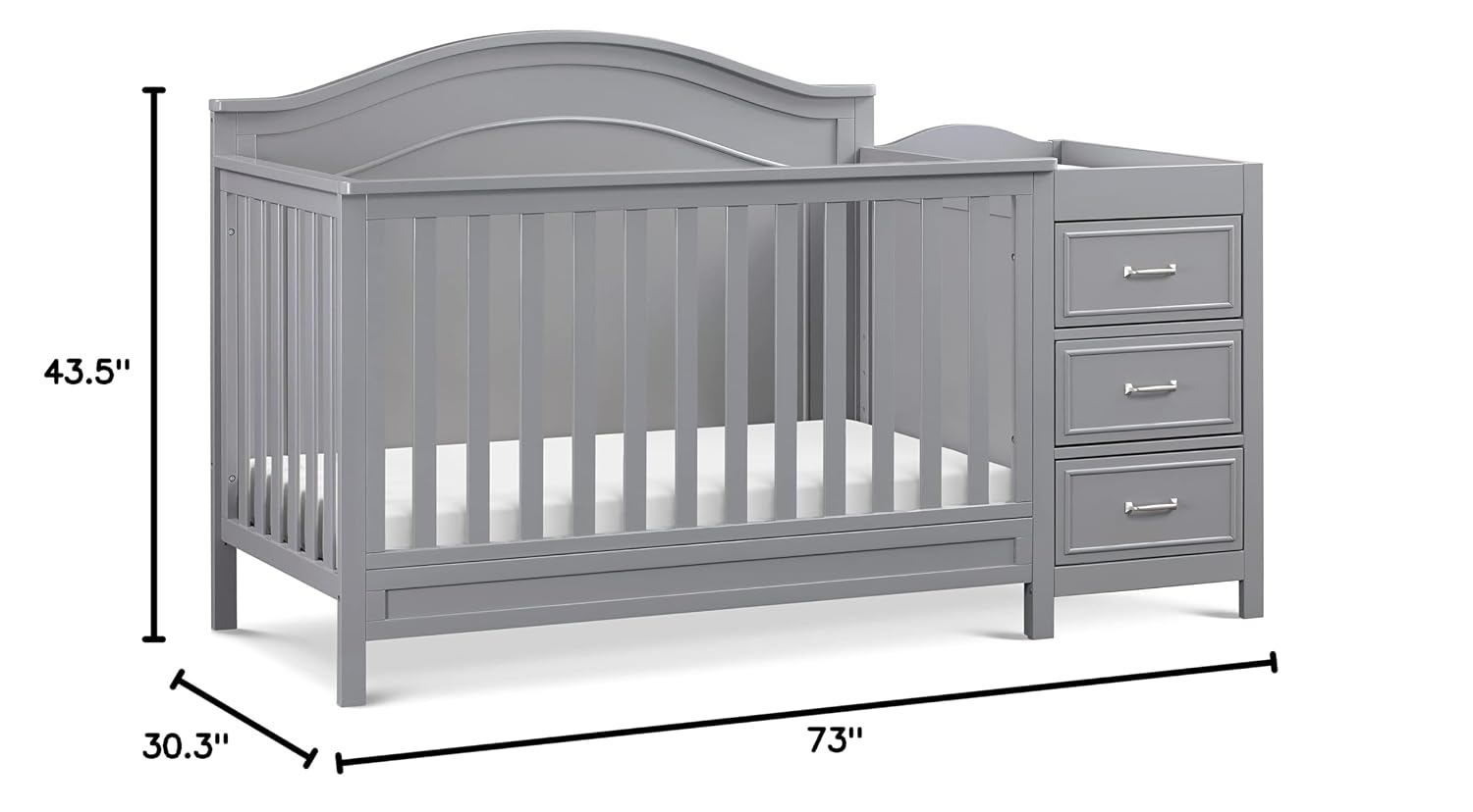 Davinci Charlie 4-in-1 Convertible Baby Crib w/Changing Table, Grey | Greenguard Certified Baby Crib Convertible to Toddler Bed, Daybed, Full-Size Bed - Changing Table Combo w/ Extra Storage