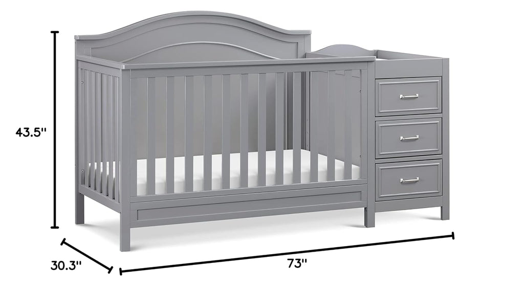 Davinci Charlie 4-in-1 Convertible Baby Crib w/Changing Table, Grey | Greenguard Certified Baby Crib Convertible to Toddler Bed, Daybed, Full-Size Bed - Changing Table Combo w/ Extra Storage
