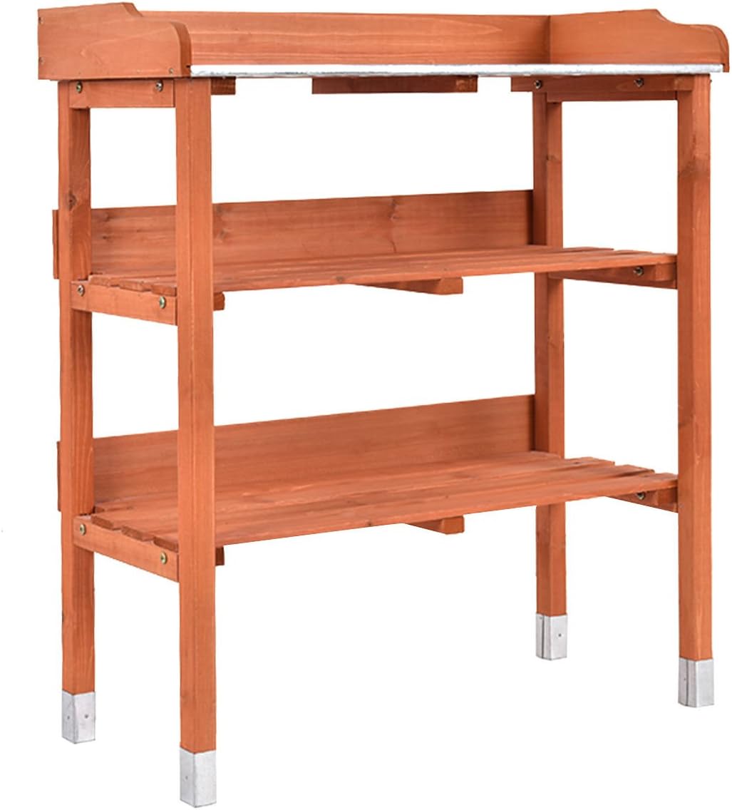 New Outdoor Garden Wooden Potting Bench Work Station Table Tool Storage Shelf W/Hook