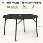 Round Folding Table, 48" Round Card Table with Foldable Steel Legs, Heavy Duty Plastic Banquet Table for Outdoor Party, Event, Kitchen, Black