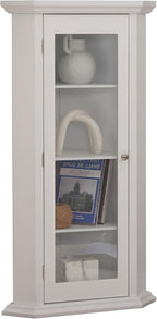 Kings Brand Corner Curio Display Cabinet w/Glass Door & Shelves, White | Glass Door Display – Showcases and Protects Collectibles, Décor, and Accent Pieces with a Clear Glass Door