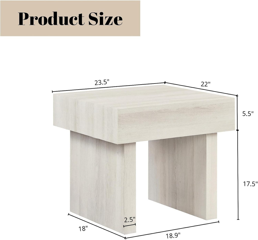 Penau Modern Accent End Table, Contemporary Rectangular Side Table with MDF Wood-Grain Veneer, Bold Block Legs, Smooth Top for Living Room Bedroom Office, White, 23.5 x 22 x 23 Inchs