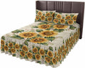 Ruffle Skirt Bedspread for Full Size Bed Summer Sunflower Leaf 3 Piece Bedding Cover with Pillow Sham,18In Drop Bedskirt Coverlet for Bedroom Dorm Pastoral Plant Vintage Wood Board