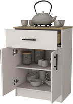 Cope Kitchen Pantry in Melamine with 2 Doors and 1 Drawer, Ivory/Natural Oak,for Kitchen