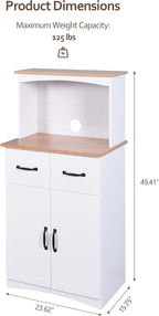 Microwave Cabinet with Storage and Drawers, Kitchen Microwave Stand with Storage, Microwave Stand with Hutch & Adjustable Shelves, Microwave and Coffee Bar Cabinet for Kitchen, Dining Room