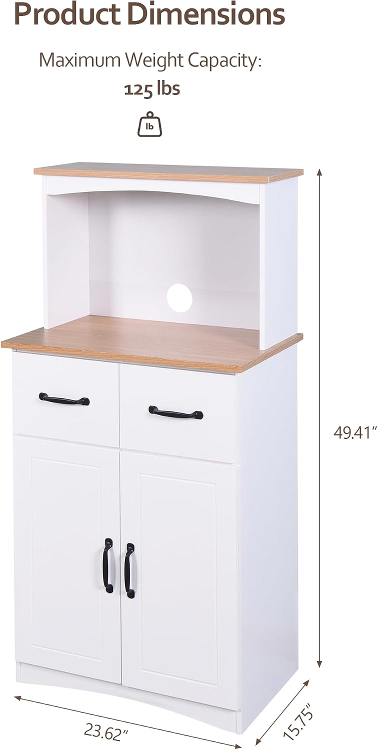 Microwave Cabinet with Storage and Drawers, Kitchen Microwave Stand with Storage, Microwave Stand with Hutch & Adjustable Shelves, Microwave and Coffee Bar Cabinet for Kitchen, Dining Room