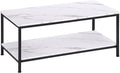 SUPER DEAL 2-Tier Coffee Table with Storage Shelf for Small Apartment Living Room, Rectangle Wood and Stable Metal TV Stand Side End Table, White Marble