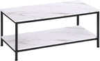 SUPER DEAL 2-Tier Coffee Table with Storage Shelf for Small Apartment Living Room, Rectangle Wood and Stable Metal TV Stand Side End Table, White Marble