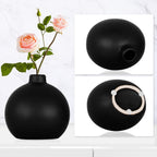 Black Ceramic Vase, Small Cute Flower Vase for Flowers Plants, Matte Vases for Modern Table Shelf Home Decor Wedding Boho Decor, Ceramic Vase for Pampas Grass Fluffy Stem Bouquet Flowers