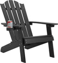 Melucivi Adirondack Chair Weather Resistant with Cup Holder, Fire Pit Chair Patio Outdoor Garden Resin Adirondack Chair for Adult, Black