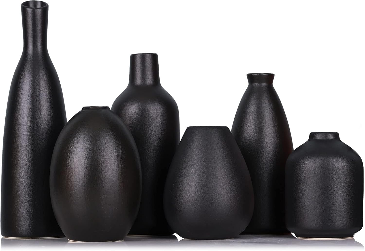 6 Pack Small Black Ceramic Bud Vases for Home Decor - Modern Boho Small Vases for Centerpieces in Bulk, Mini Flower Vases for Dry Flowers, Wedding, Table, and Party Decorations