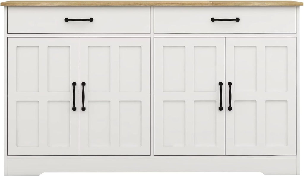 Large Farmhouse Buffet Cabinet Storage Sideboard, with 2 Drawers and 4 Doors, for Dining Living Room Kitchen,for Kitchen Home