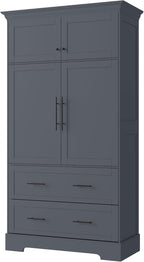 Farmhouse Pantry Cabinet, 72.6''H Freestanding Food Pantry with Pull-Out Trays, Drawers and Cake Pan Storage Organizer, 4 Doors Kitchen Cabinet for Dining Room, Grey