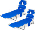2PK Face-Down Tanning Beach Chair, Adjustable Folding Sunbathing Lounger with Arm Slots, Side Pocket, Lightweight Reclining Chair for Beach, Poolside, Lawn & Patio, Royal Blue