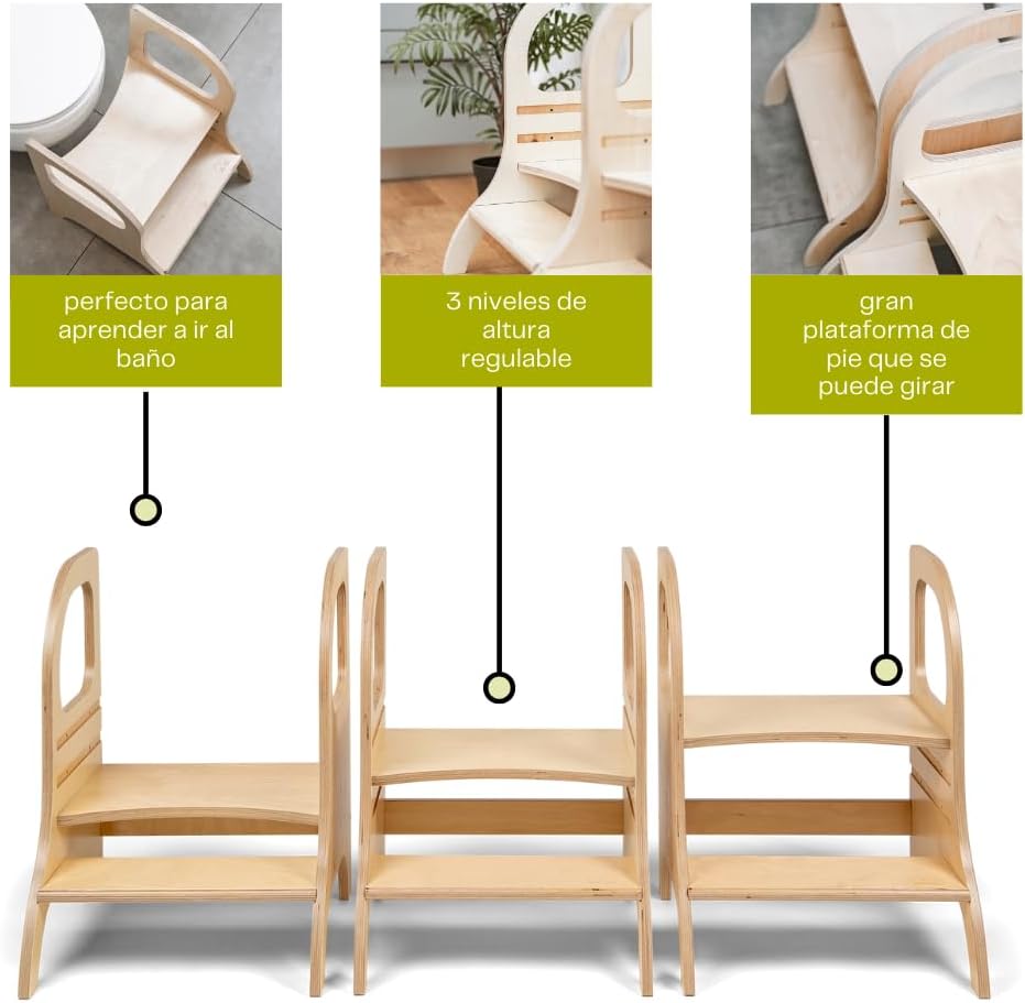 Ette Tete MIIMO • Adjustable Height Toodler Step Stool • Potty Training Toilet Stool (Wooden)
