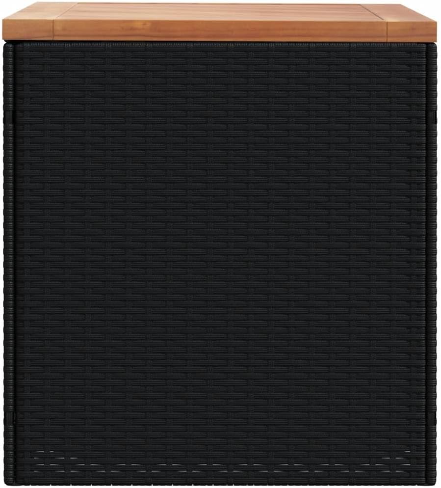 Patio Storage Box Black 43.3"x19.7"x21.3" Poly Rattan Resin Wicker Bench with Acacia Wood Lid for Outdoor Patio Deck Pool Garden Furniture Storage